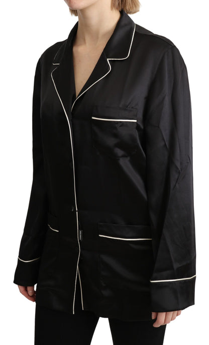 Blouse Dolce &amp; Gabbana en soie extensible, couleur noire.
