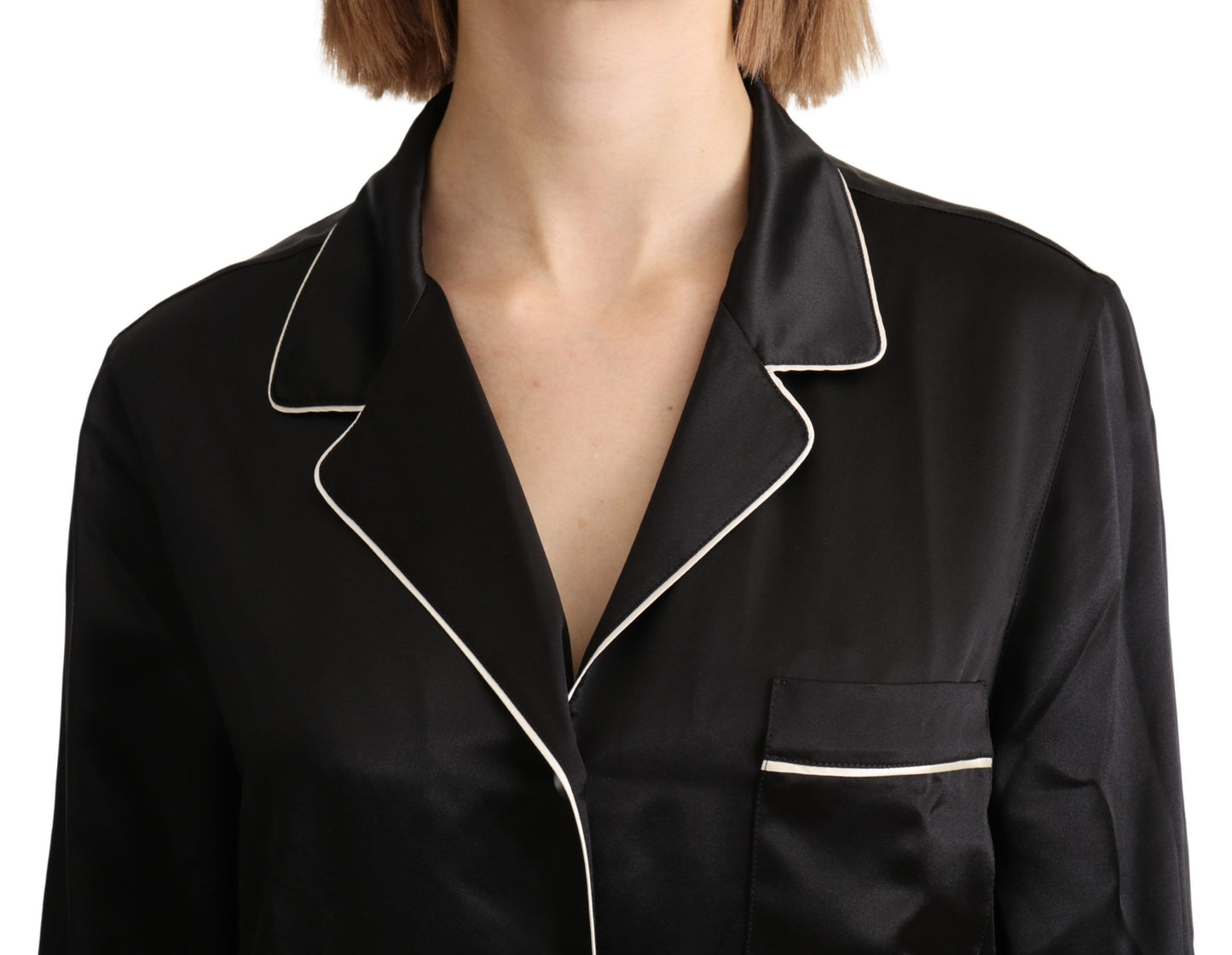 Blouse Dolce &amp; Gabbana en soie extensible, couleur noire.
