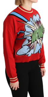Pull en cachemire rouge à carreaux à motif cartoon de Dolce &amp; Gabbana