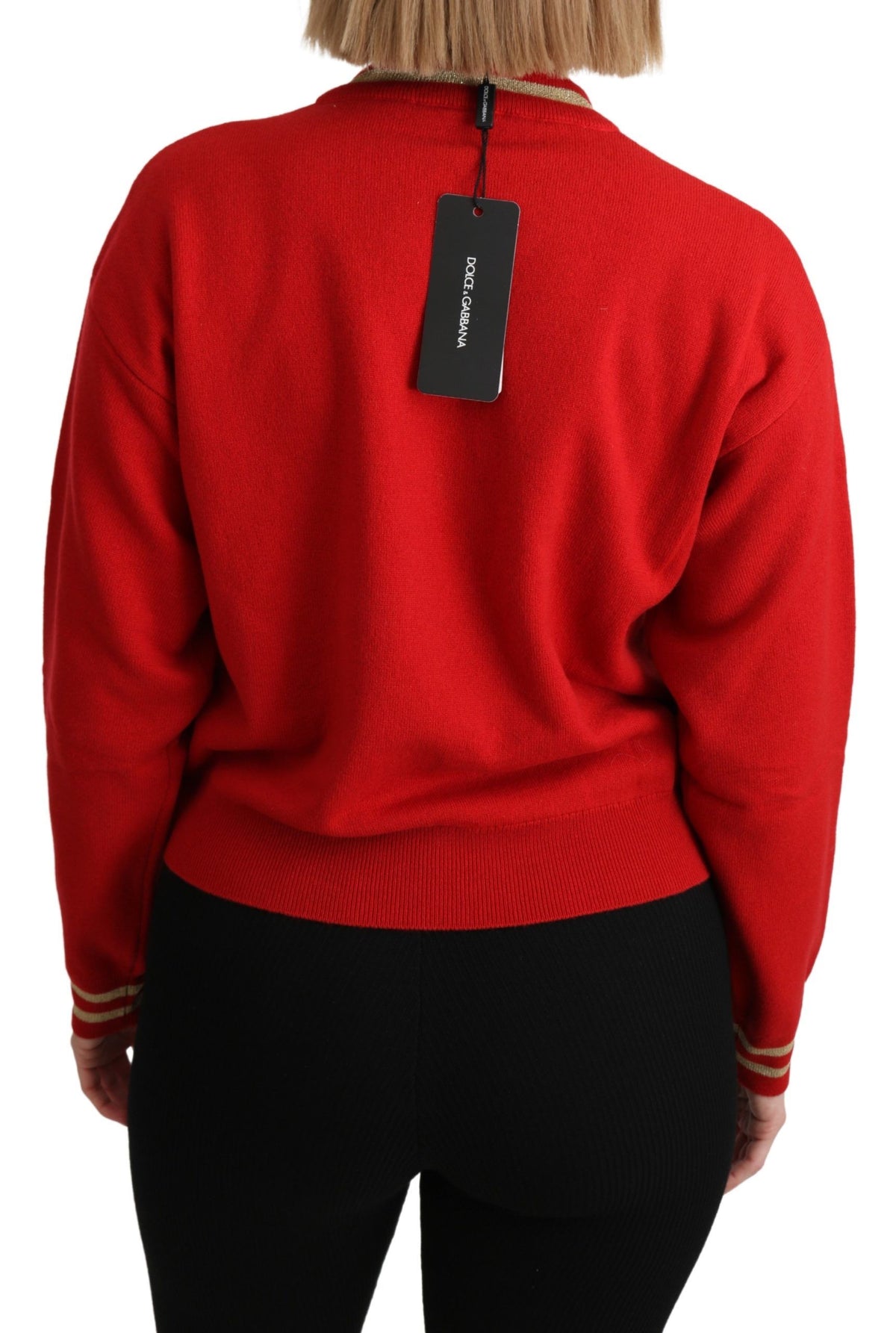 Pull en cachemire rouge à carreaux à motif cartoon de Dolce &amp; Gabbana