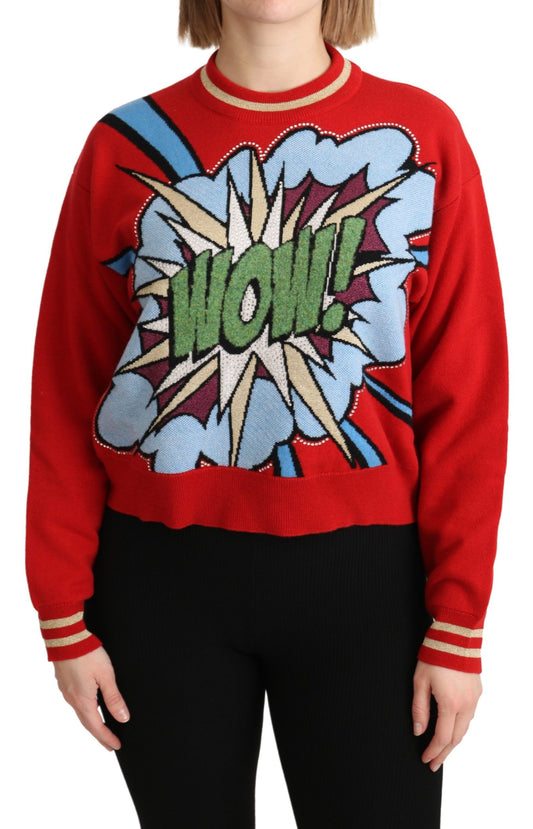 Pull en cachemire rouge à carreaux à motif cartoon de Dolce & Gabbana