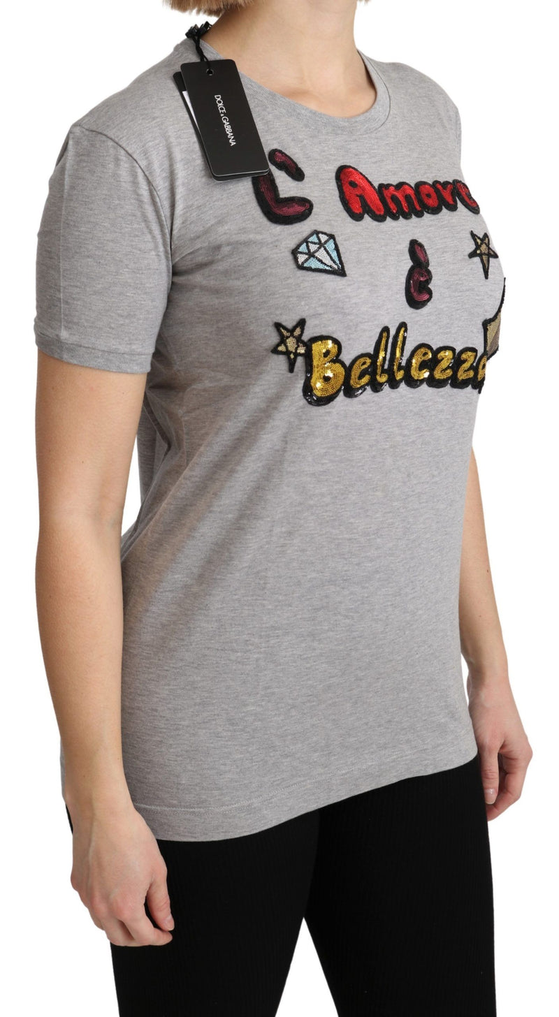 T-shirt Dolce &amp; Gabbana en coton gris, motif Amore e Bellezza.