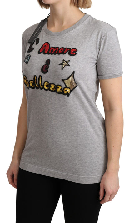 T-shirt Dolce & Gabbana en coton gris, motif Amore e Bellezza.