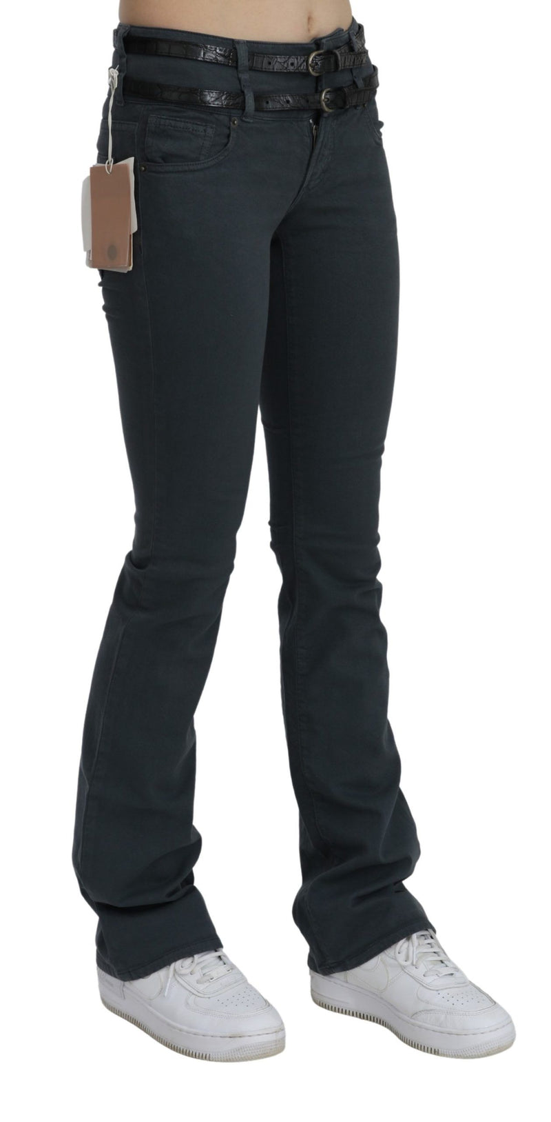 Jean slim à taille mi-hauteur et jambes évasées en jean gris de John Galliano