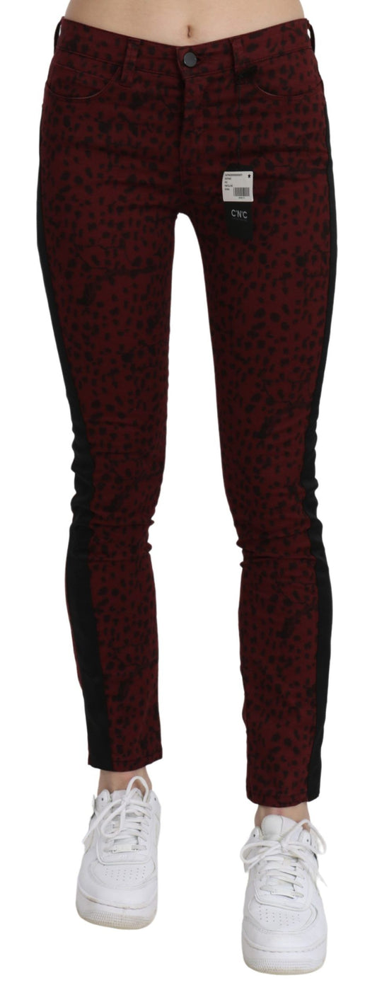 Costume National - Jeans en coton, taille mi-hauteur, coupe slim, rouge foncé
