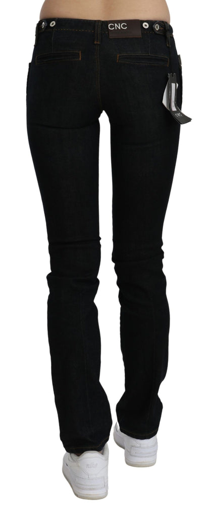 Costume National - Jean en coton délavé noir, taille mi-hauteur, coupe skinny.