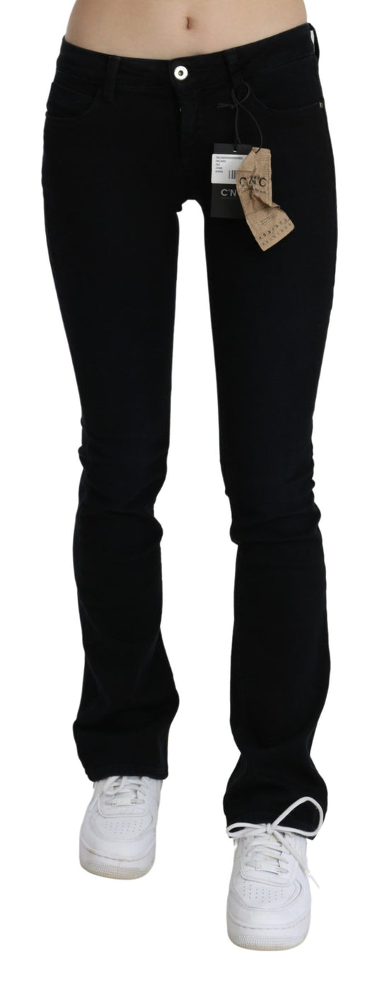 Costume National - Jean skinny en coton délavé noir, taille basse.