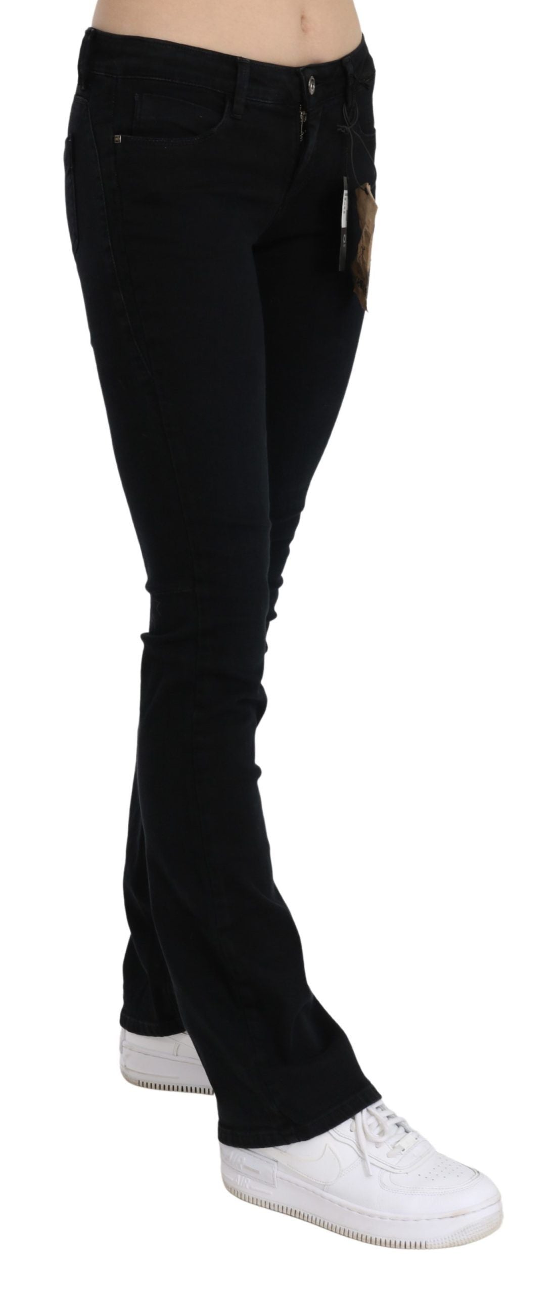 Costume National - Jean skinny en coton délavé noir, taille basse.