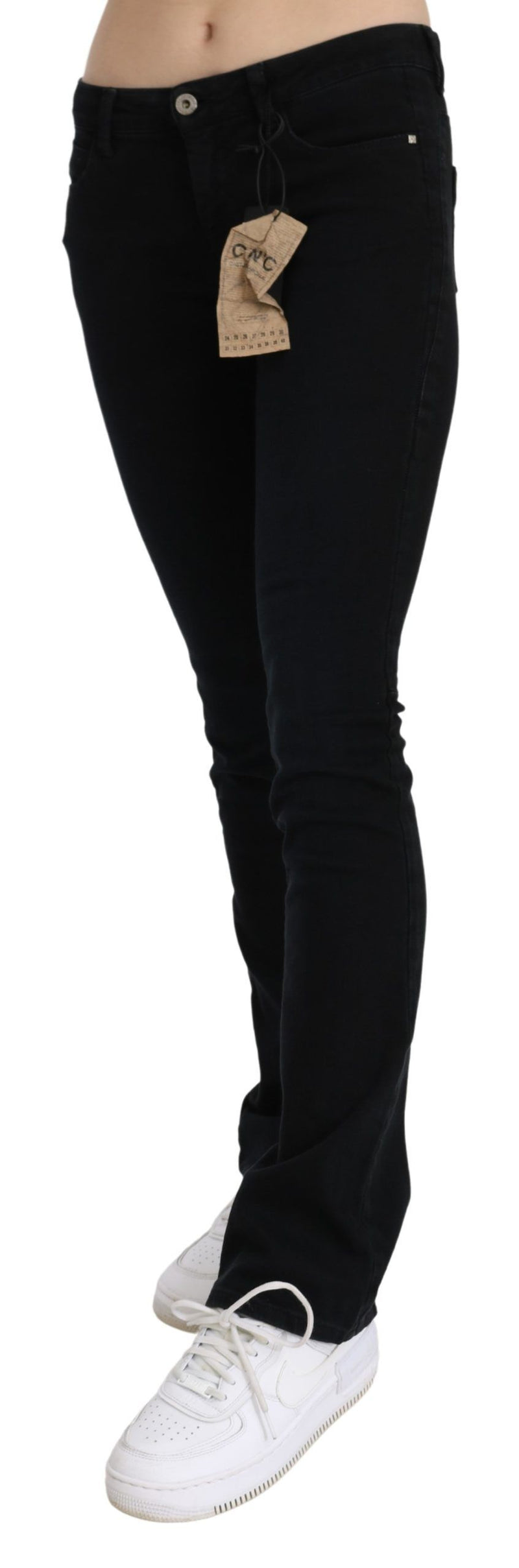 Costume National - Jean skinny en coton délavé noir, taille basse.