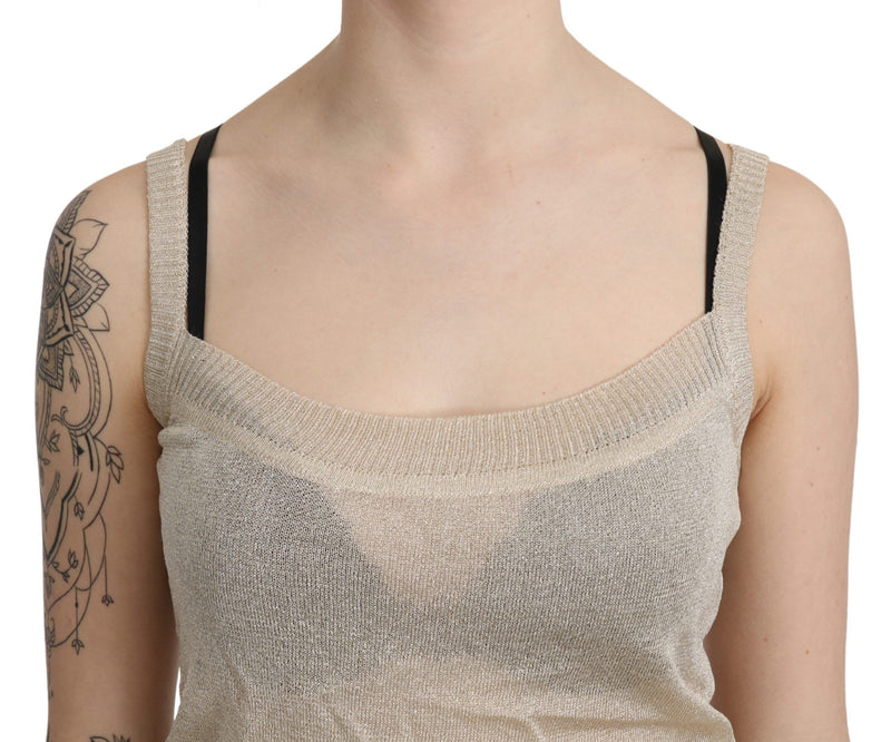 BYBLOS Haut beige sans manches, dos nu, avec fines bretelles, en tissu transparent.