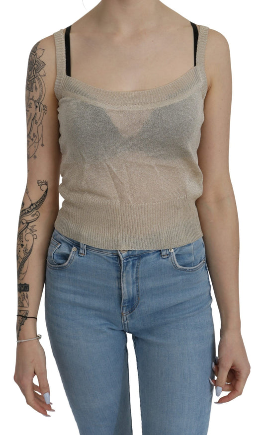 BYBLOS Haut beige sans manches, dos nu, avec fines bretelles, en tissu transparent.