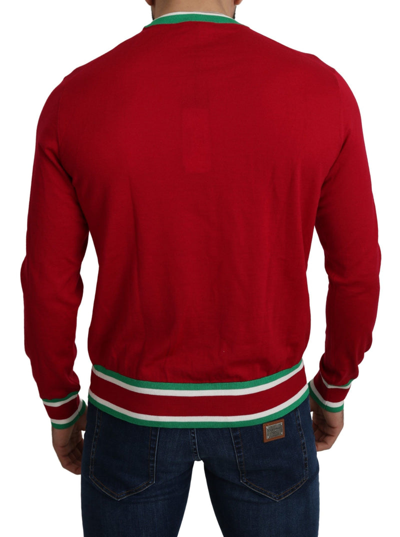 Pull en laine et soie rouge Dolce &amp; Gabbana représentant le cochon de l'année