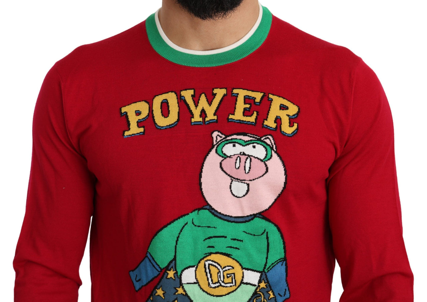 Pull en laine et soie rouge Dolce & Gabbana représentant le cochon de l'année