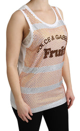 Haut en coton sans manches Dolce &amp; Gabbana blanc et orange avec cristaux