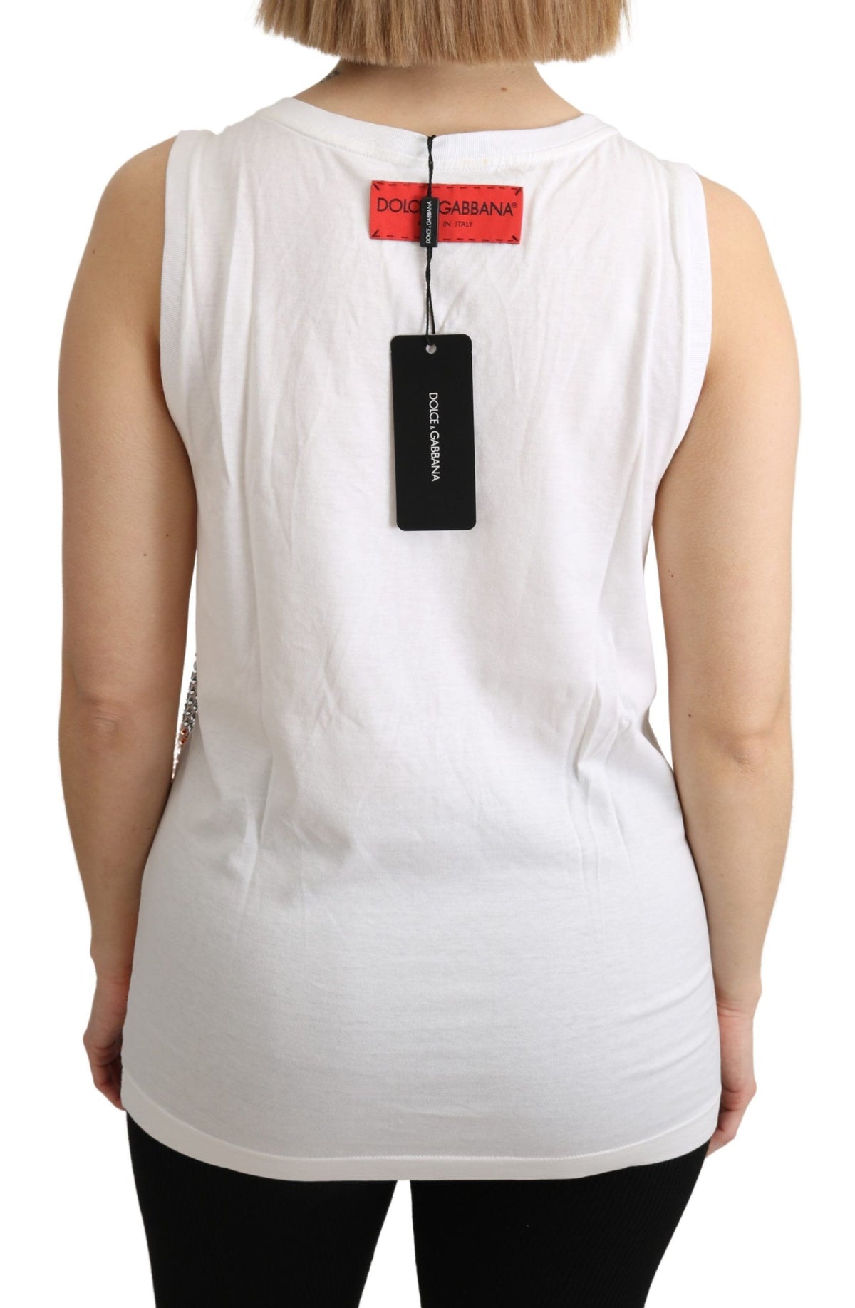 Haut en coton sans manches Dolce &amp; Gabbana blanc et orange avec cristaux