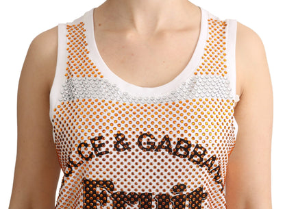 Dolce & Gabbana wit-oranje kristallen, mouwloze katoenen tanktop