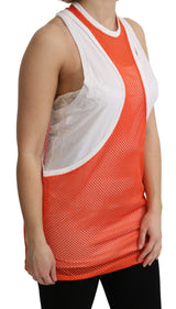 Dsquared² Haut-robe débardeur orange et blanc à col rond et sans manches