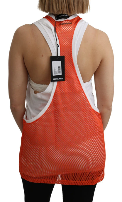 Dsquared² Haut-robe débardeur orange et blanc à col rond et sans manches