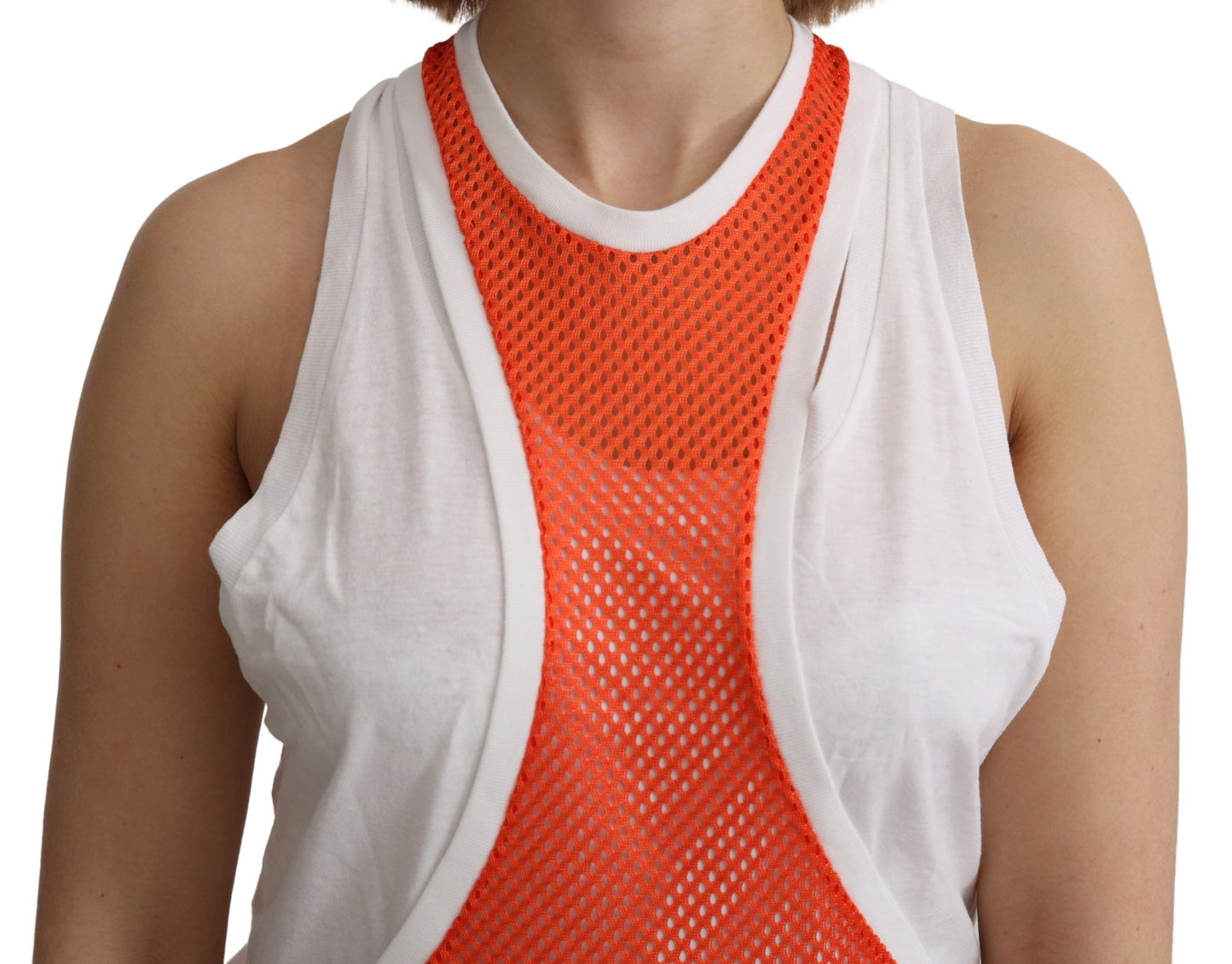 Dsquared² Haut-robe débardeur orange et blanc à col rond et sans manches