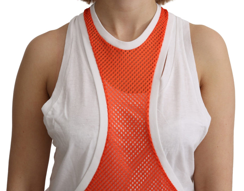 Dsquared² Haut-robe débardeur orange et blanc à col rond et sans manches