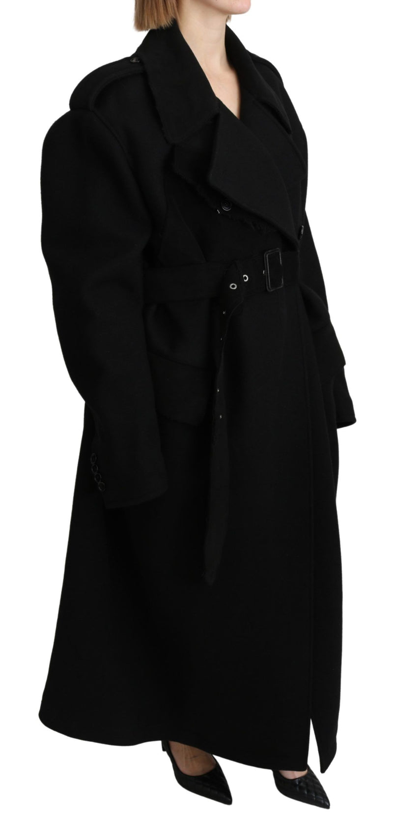 Dolce &amp; Gabbana Trench-manteau noir en laine vierge