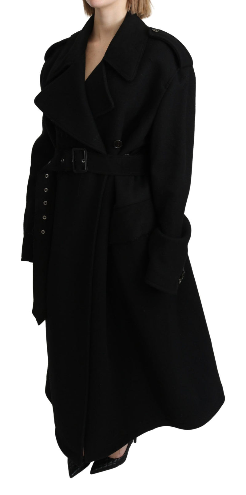 Dolce &amp; Gabbana Trench-manteau noir en laine vierge