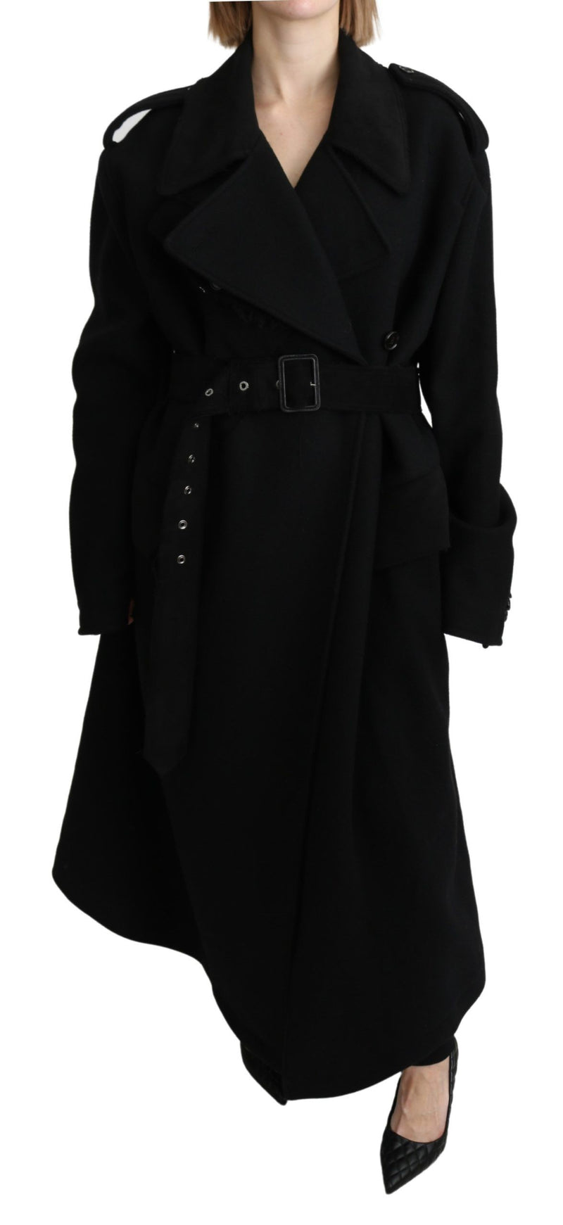 Dolce &amp; Gabbana Trench-manteau noir en laine vierge