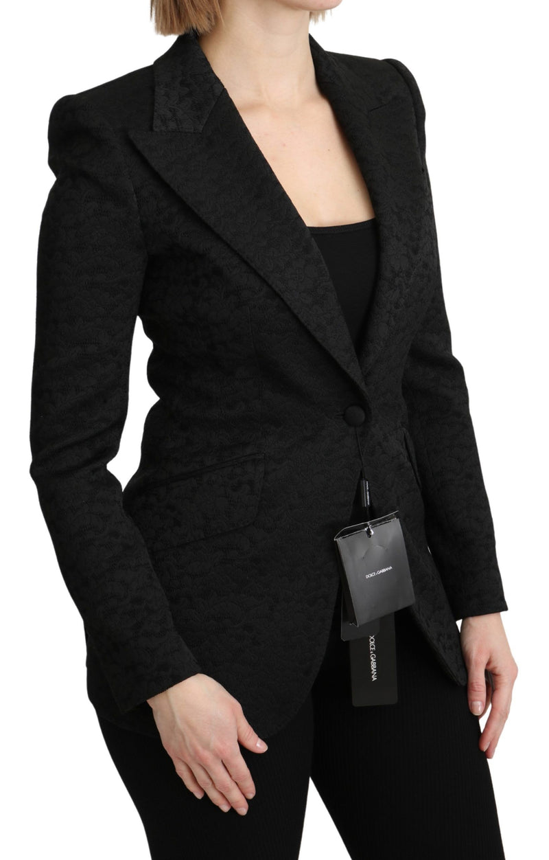 Dolce &amp; Gabbana - Blazer noir en brocart à simple boutonnage