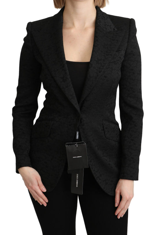 Dolce & Gabbana Zwarte Brocaad Blazer Jas met Enkele Knopenrij
