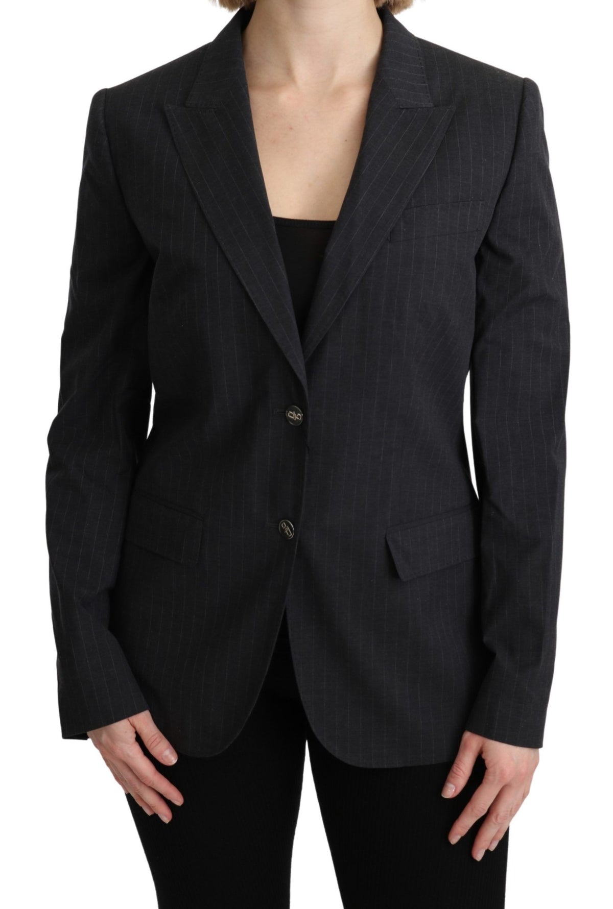 Dolce &amp; Gabbana, veste blazer en coton grise à simple boutonnage.