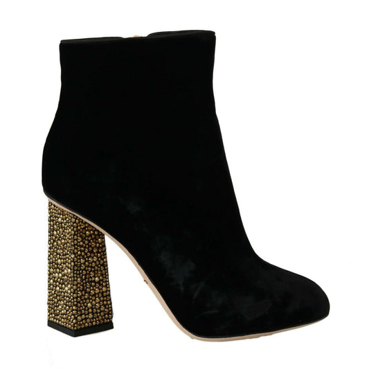 Dolce & Gabbana zwarte fluwelen schoenen met kristallen en vierkante hakken