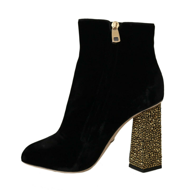 Escarpins à talons carrés en velours noir et cristaux de Dolce &amp; Gabbana