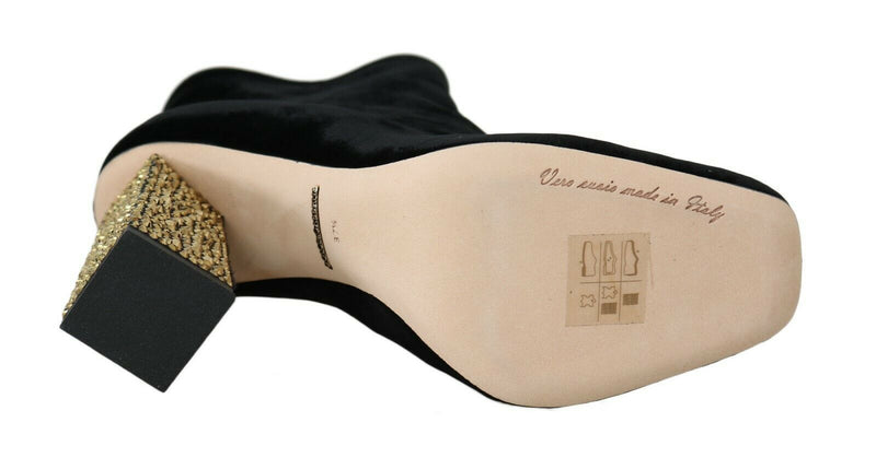 Escarpins à talons carrés en velours noir et cristaux de Dolce &amp; Gabbana