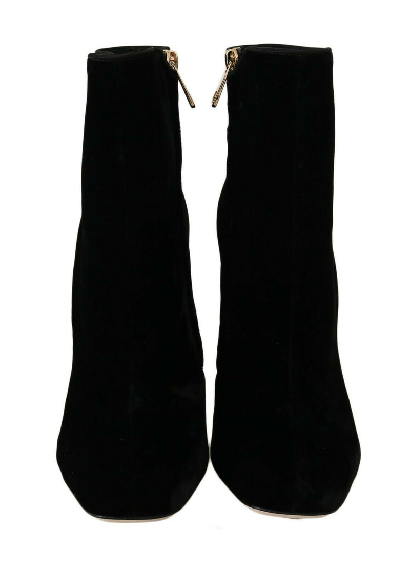 Escarpins à talons carrés en velours noir et cristaux de Dolce &amp; Gabbana