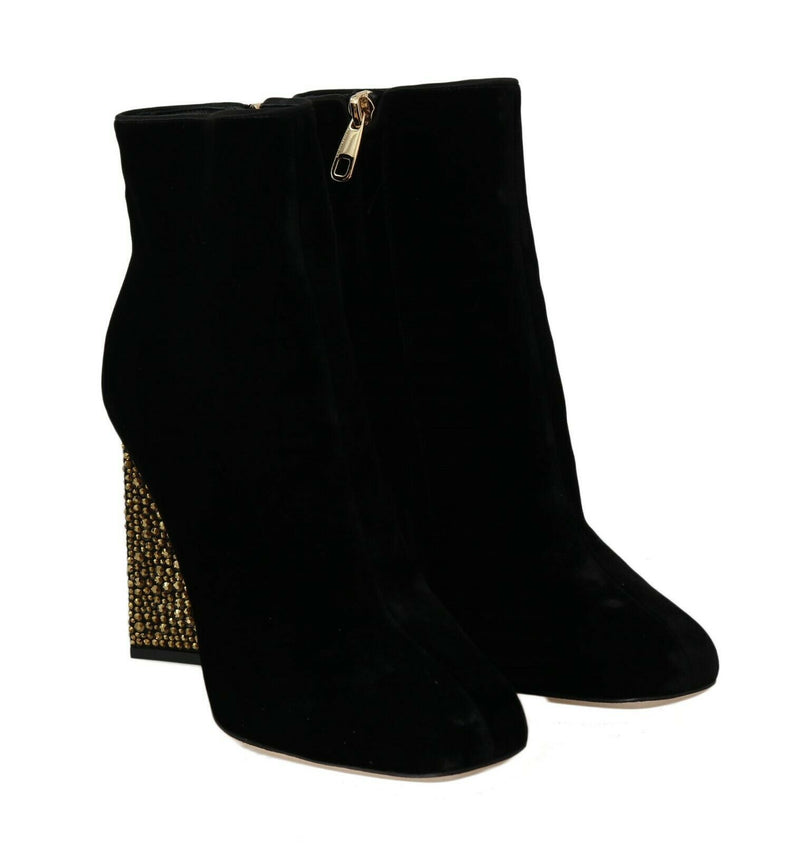 Escarpins à talons carrés en velours noir et cristaux de Dolce &amp; Gabbana