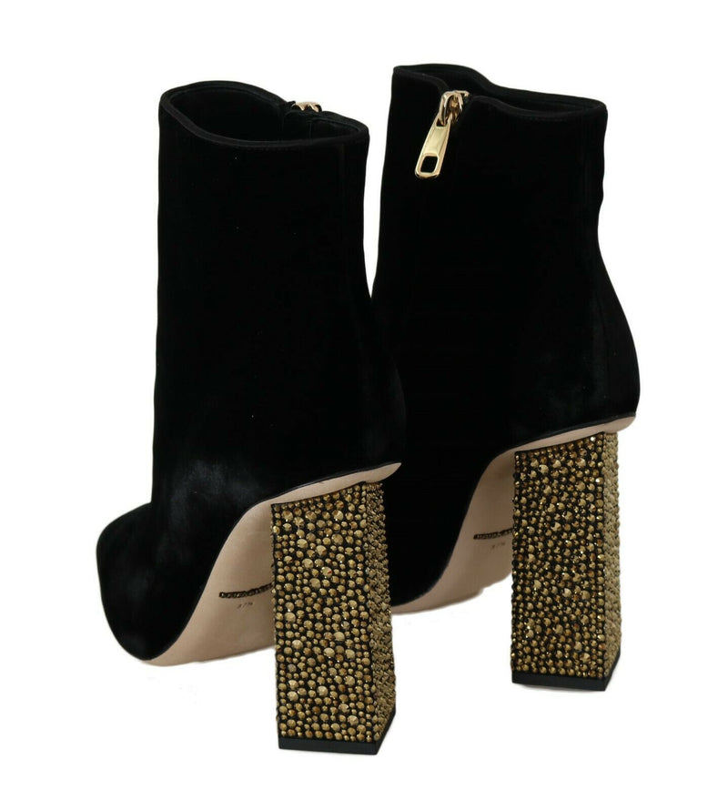 Escarpins à talons carrés en velours noir et cristaux de Dolce &amp; Gabbana