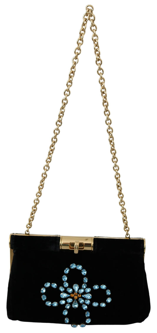 Sac bandoulière Dolce &amp; Gabbana en velours noir avec clous en cristal pour femme