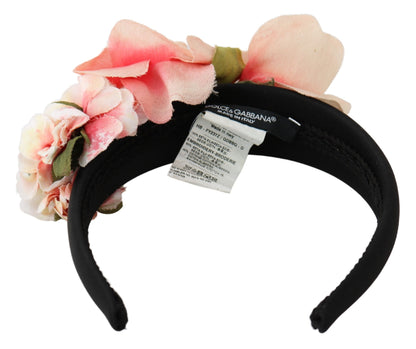 Dolce &amp; Gabbana roze zijden zwarte bloemen hoofdband logo diadeem