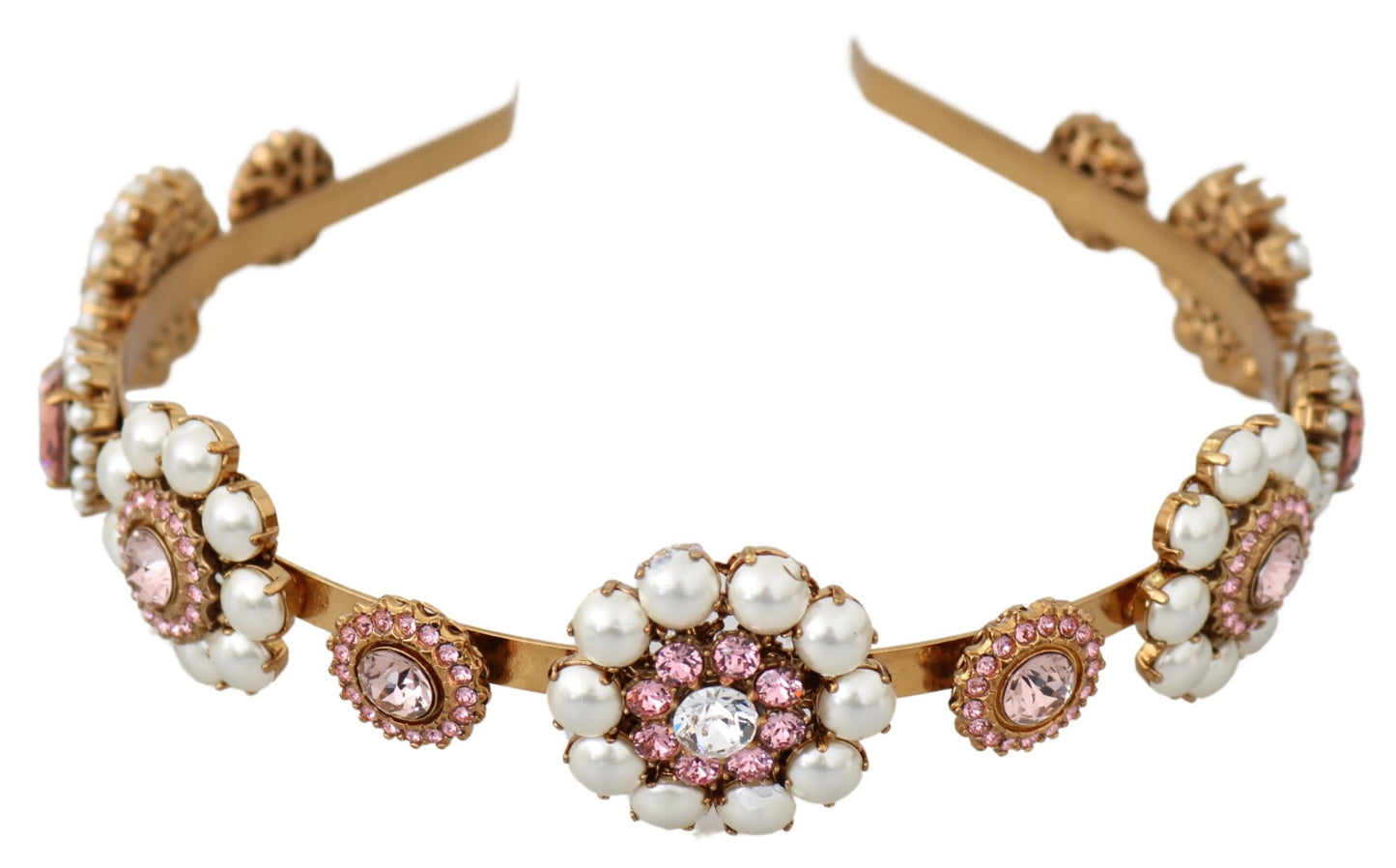 Dolce &amp; Gabbana Diadème doré avec cristal et perles florales