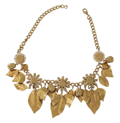 Dolce & Gabbana Groene Bladeren Gouden Messing Kristallen Bloem Hanger Ketting