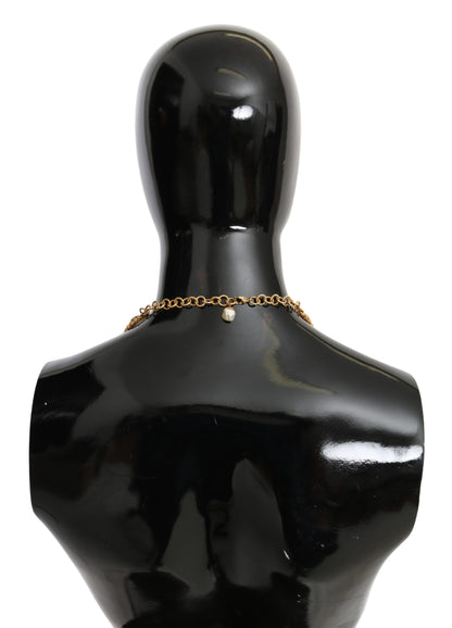 Dolce & Gabbana Rode Paarse Kristallen Bloemenketting Statement Gouden Messing Ketting