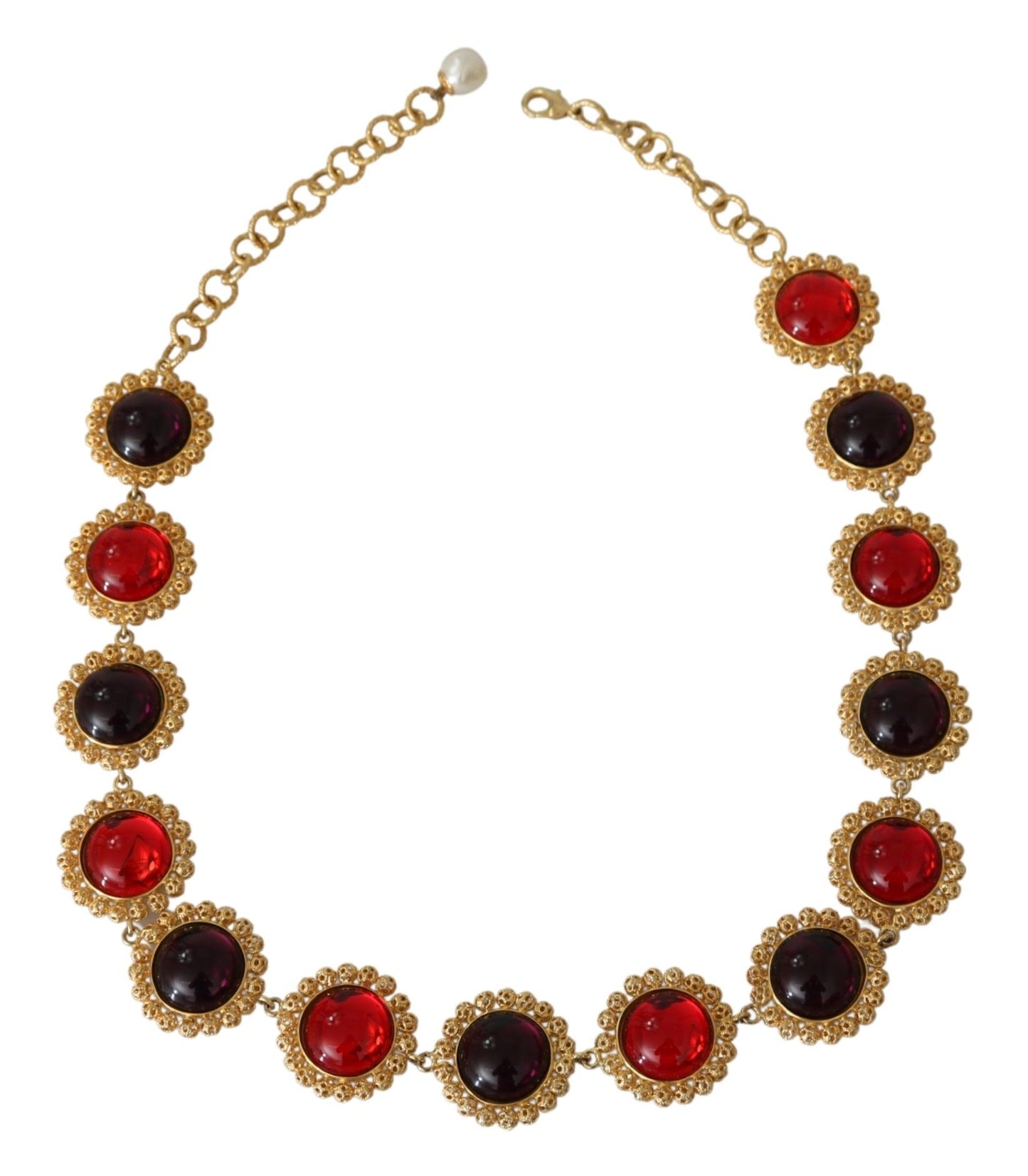Dolce & Gabbana Rode Paarse Kristallen Bloemenketting Statement Gouden Messing Ketting
