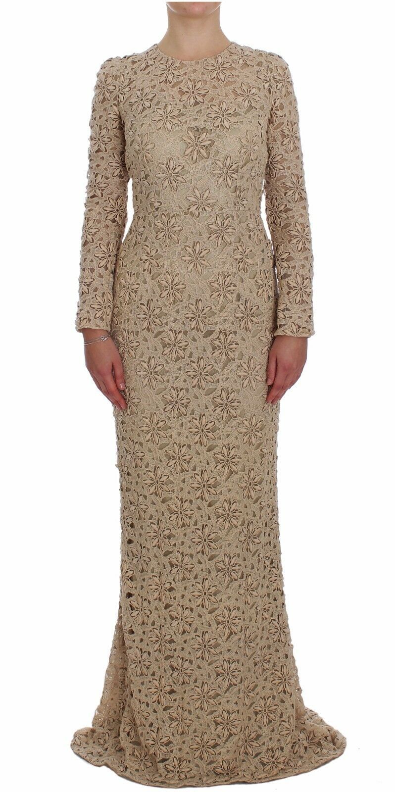 Robe maxi moulante en dentelle beige à motifs floraux de Dolce & Gabbana