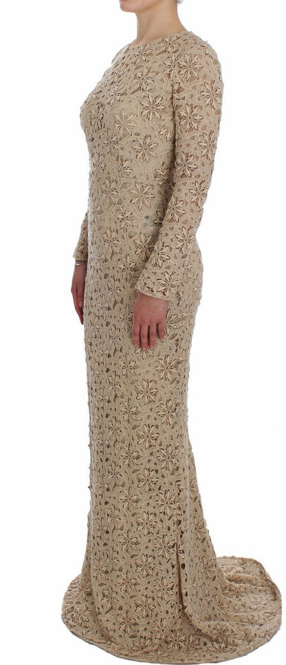 Robe maxi moulante en dentelle beige à motifs floraux de Dolce & Gabbana