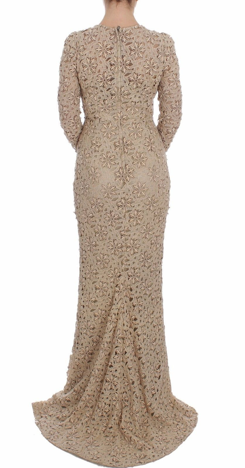 Robe maxi moulante en dentelle beige à motifs floraux de Dolce &amp; Gabbana
