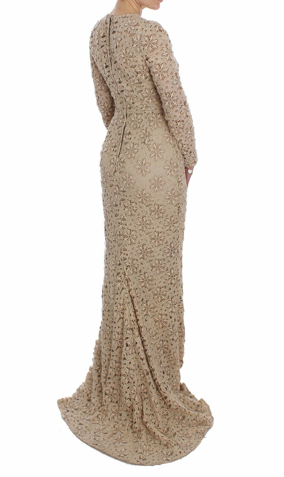 Robe maxi moulante en dentelle beige à motifs floraux de Dolce & Gabbana