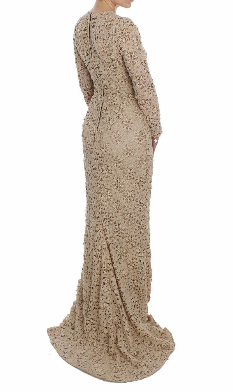 Robe maxi moulante en dentelle beige à motifs floraux de Dolce &amp; Gabbana