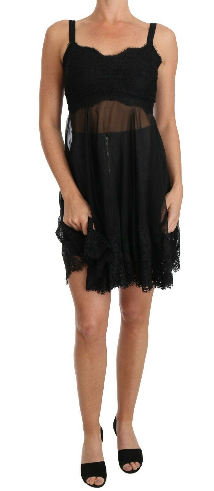 Chemise-robe en dentelle de soie noire Dolce &amp; Gabbana, lingerie.