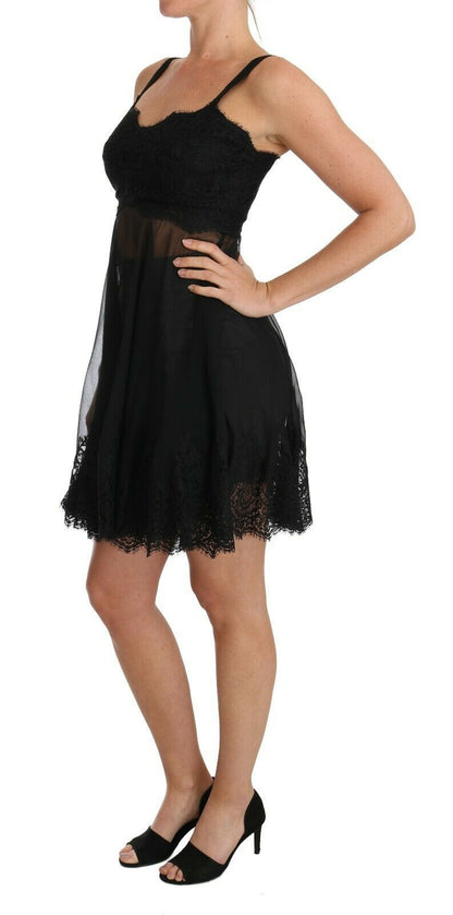 Chemise-robe en dentelle de soie noire Dolce & Gabbana, lingerie.