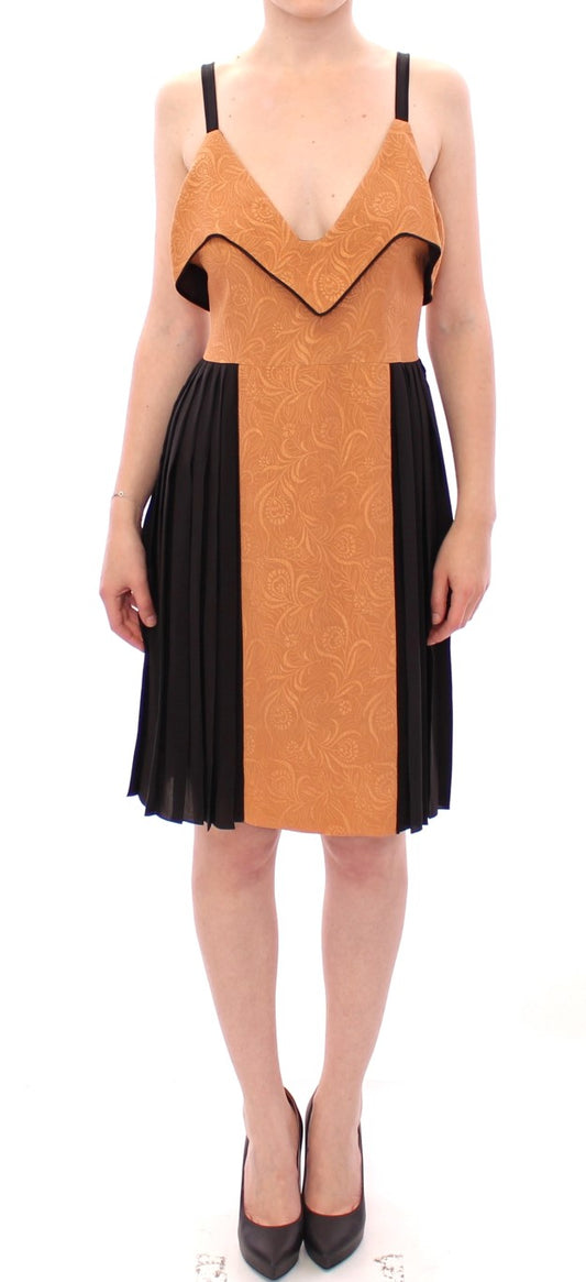 Robe fourreau sans manches en soie noire bronze de FILOS